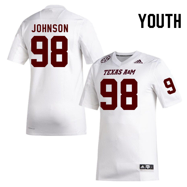 Youth #98 Jordan Johnson Texas A&M Aggies College Football Jerseys Stitched Sale-White - Click Image to Close